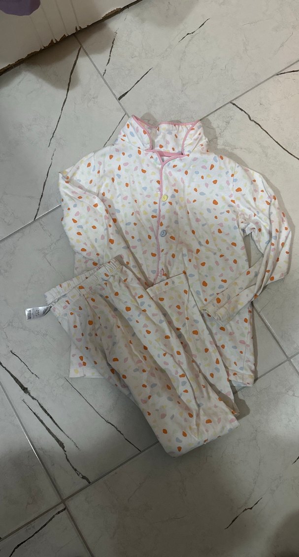 Kız Çocuk Düğmeli Bol Kesim Bağlama Desenli Pantolon - Görsel 4