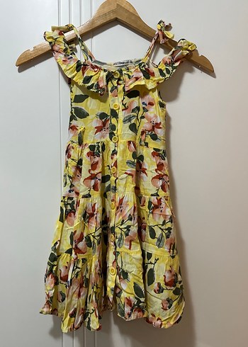 Sarı Çiçekli Fırfırlı Kız Elbisesi - Görsel 3