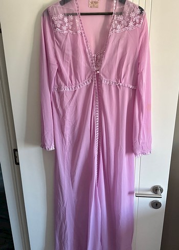 m Beden pembe Renk Uzun, Dantelli, Pembe Kadın Gecelik