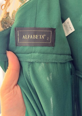 Alfabeta Yesil İslemeli Abiye Elbise