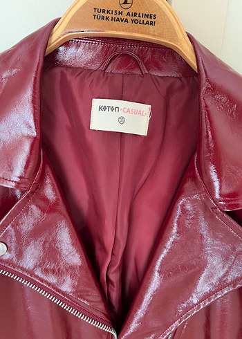 Bordo Parlak Deri Kadın Biker Ceket - Görsel 2