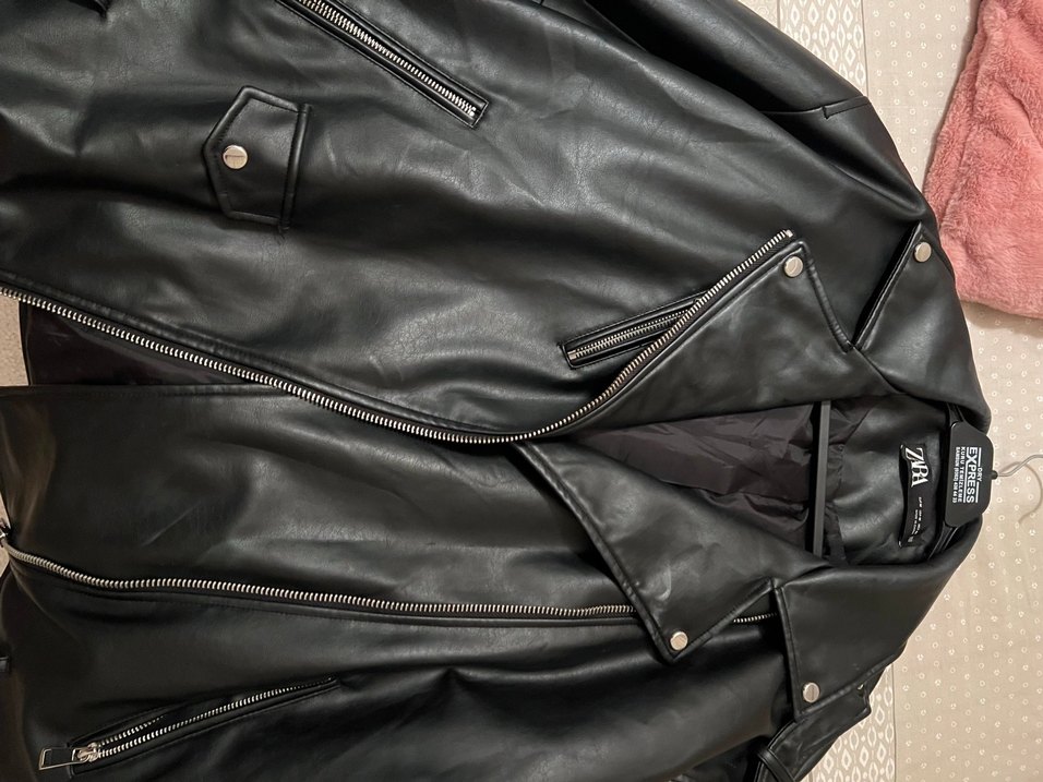 Siyah Deri Biker Ceket zara - Görsel 2