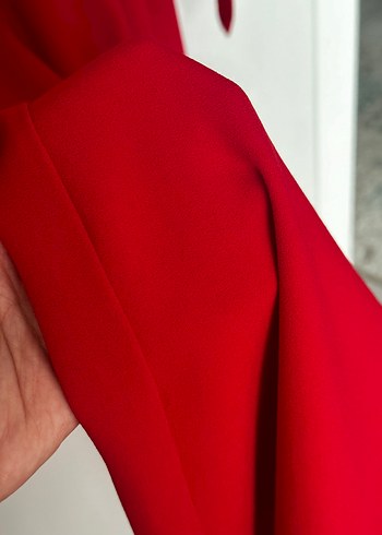 Kadın Kırmızı Uzun Kollu Şal Detaylı Tulum - Görsel 2