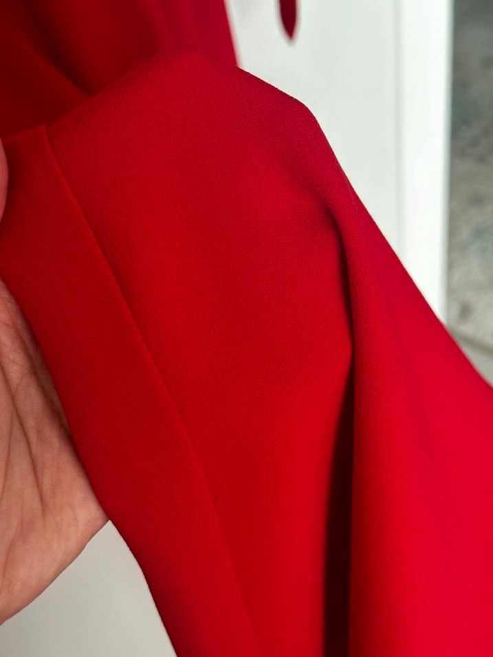 Kadın Kırmızı Uzun Kollu Şal Detaylı Tulum - Görsel 2