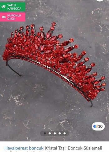 Kırmızı Taşlı Sequins Taç