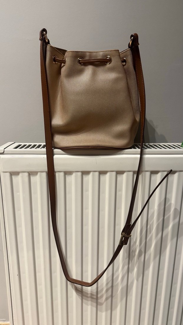 Bej Deri Kadın Çanta, Tokalı, Modern Klasik - Görsel 2