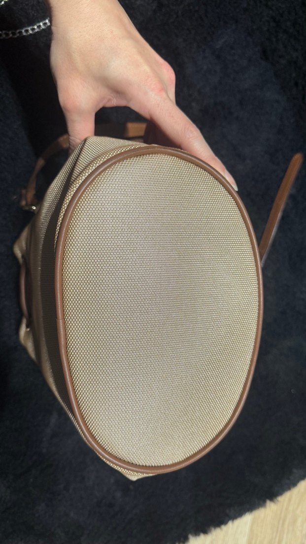 Bej Deri Kadın Çanta, Tokalı, Modern Klasik - Görsel 4