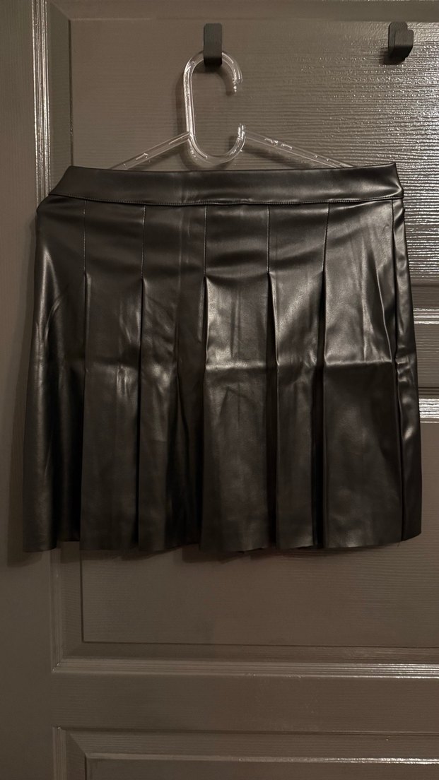 Siyah Deri Pilili Mini Etek - Görsel 2