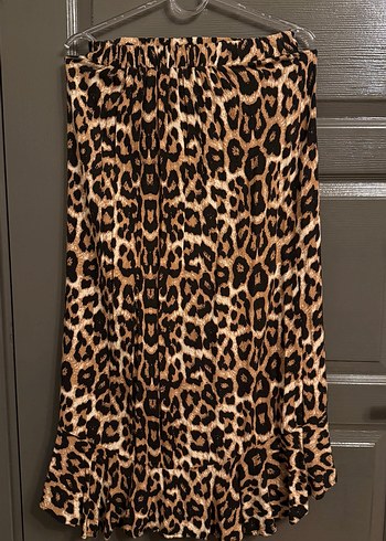 Drapeli Leopar Desenli Uzun Etek - Görsel 2