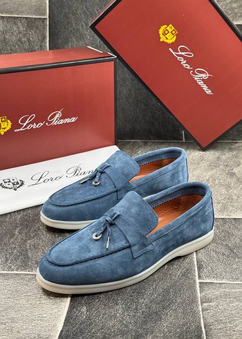 Loro Piana Mavi Süet Erkek Loafer Ayakkabı 40-44