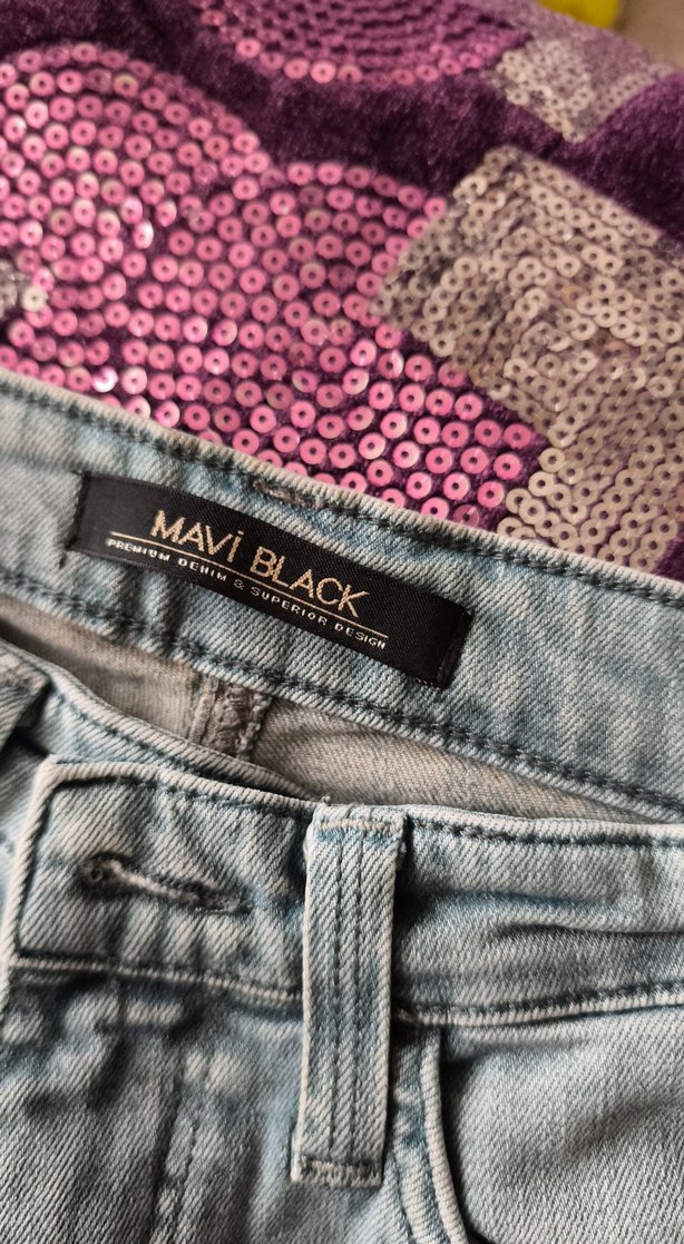 mavi bin bı açık tonu  Kemerli Midi Kot Pantolon - Görsel 5