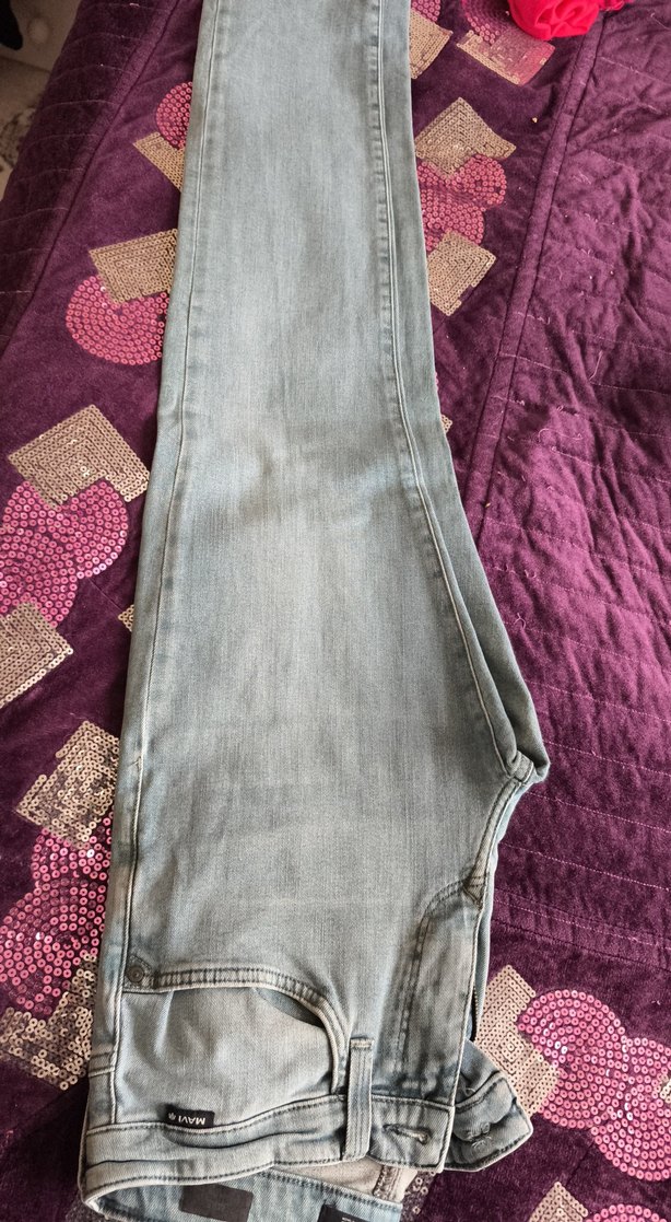 mavi bin bı açık tonu  Kemerli Midi Kot Pantolon - Görsel 3