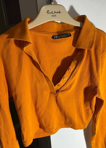 zara turuncu crop bluz - Görsel 3