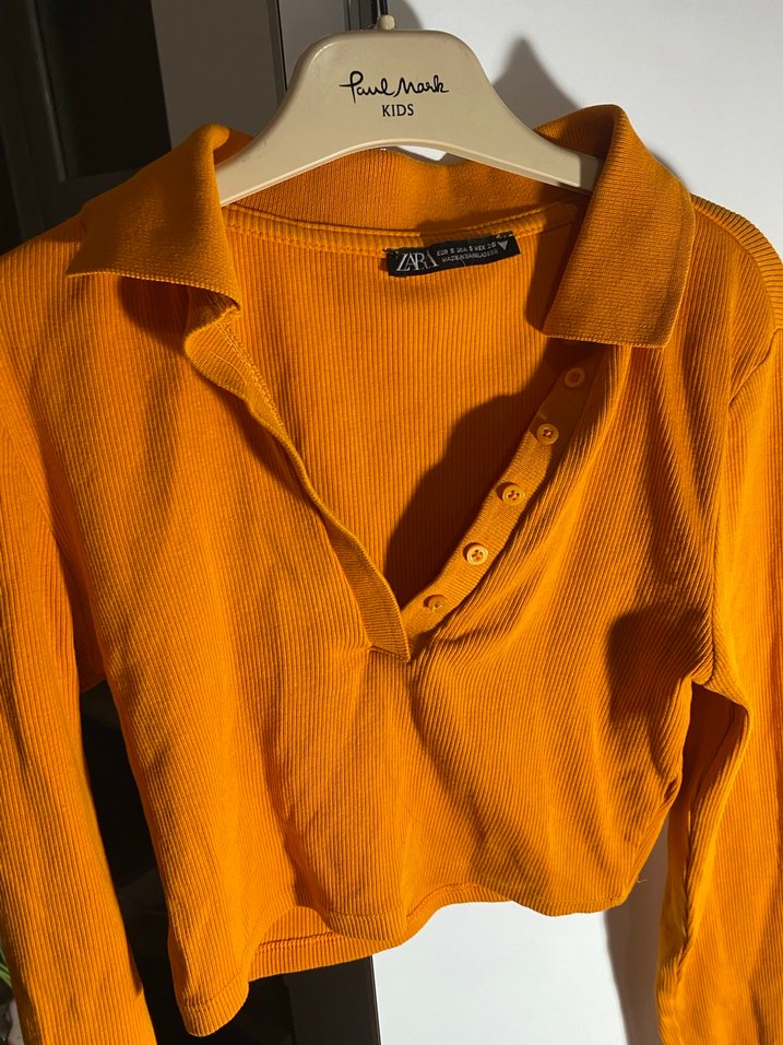 zara turuncu crop bluz - Görsel 3