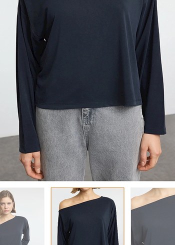 antresit renk kayik yaka bluz - Görsel 4