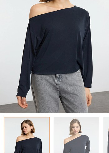 antrasit kayik yaka bluz - Görsel 3
