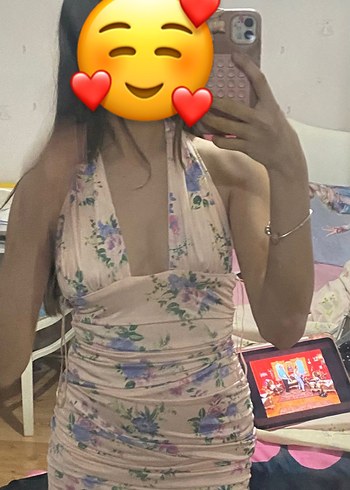 Pembe Çiçekli Drapeli Strappy Midi Monokini - Görsel 3