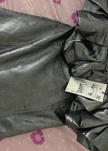 Parlak Siyah Deri Straplez Mini Elbise - Görsel 4