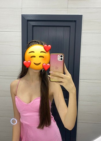 Parlak Pembe Uzun Straplez Abiye Elbise - Görsel 2