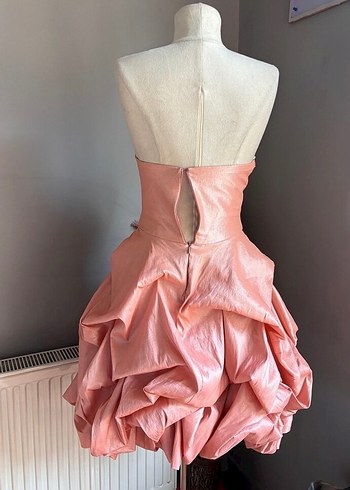 Pudra Pileli Straplez Mini Abiye Elbise - Görsel 4