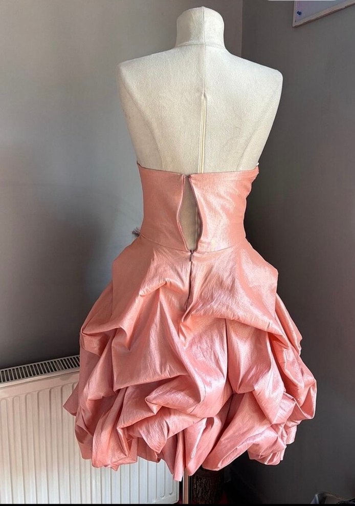 Pudra Pileli Straplez Mini Abiye Elbise - Görsel 4