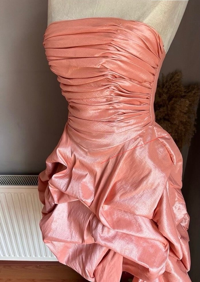 Pudra Pileli Straplez Mini Abiye Elbise - Görsel 3