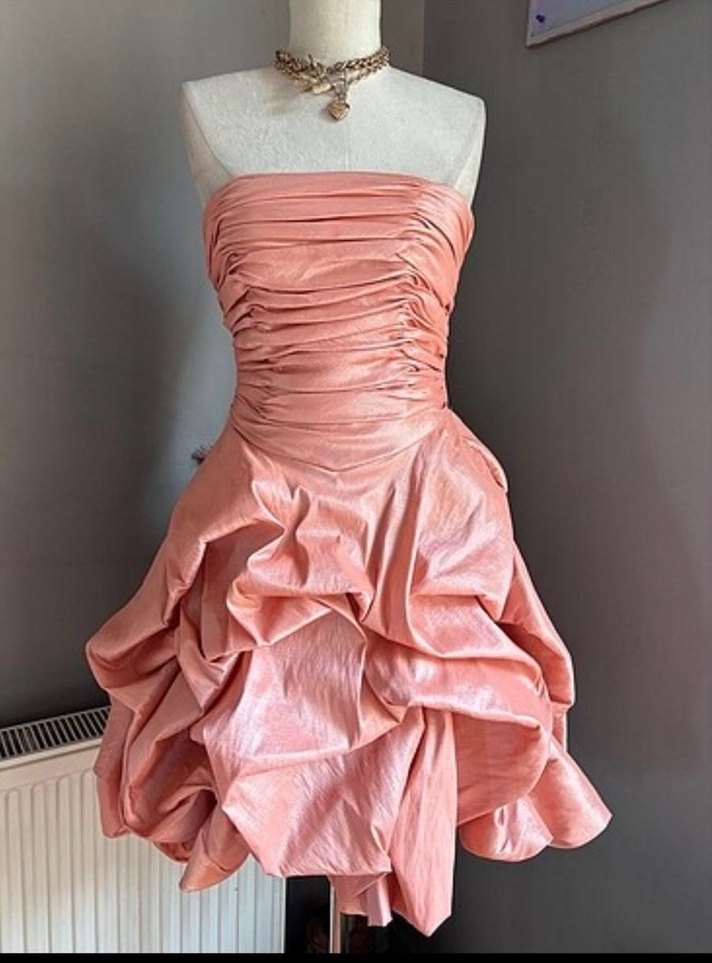 Pudra Pileli Straplez Mini Abiye Elbise - Görsel 2