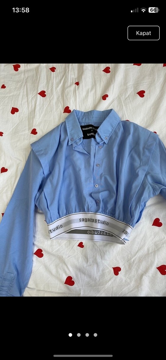 mavi sagaza crop gomlek - Görsel 3