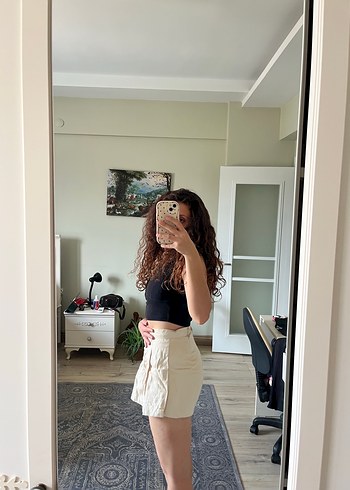 Dilvin Kadın Bej Pilili Yüksek Bel Mini Şort