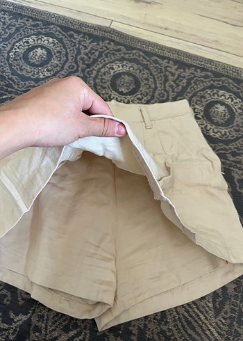 38 Beden Kadın Bej Pilili Yüksek Bel Mini Şort