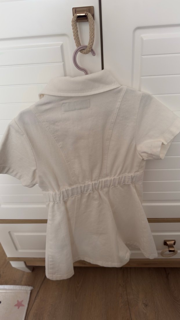 Beyaz Kısa Kollu jean elbise - Görsel 2