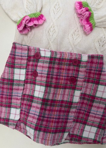 Pembe Ekoseli Kız Bebek Örgü Takım - Görsel 3