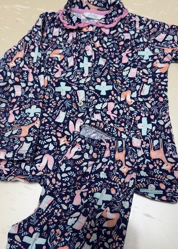 Kız Çocuk Çok Renkli Desenli  Pijama Takımı - Görsel 4