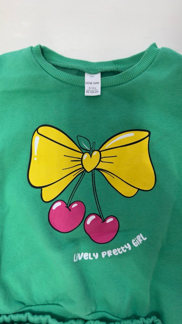 Yeşil Fiyonk Desenli Bebek Kız Takımı - Görsel 2