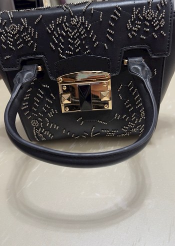 Siyah Gotik Nakışlı Deri Kadın Çanta - Görsel 2