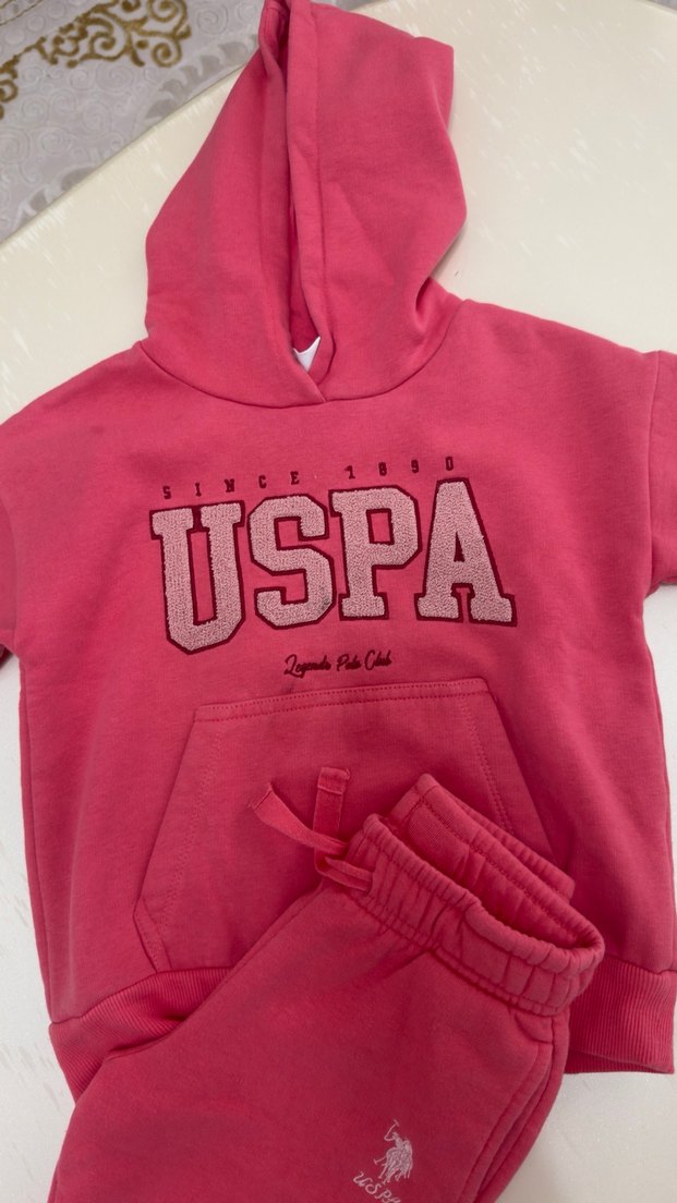 USPA Pembe Çocuk Sweatshirt ve Eşofman Takımı - Görsel 2