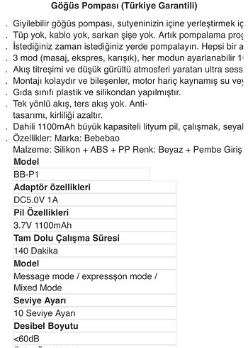 Beden Bebebao Taşınabilir Göğüs Pompası Beyaz
