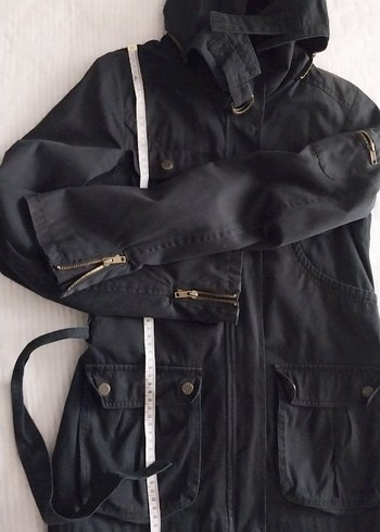 Siyah Kot Kadın Ceket Kemerli Street Style - Görsel 8