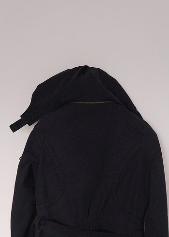 Siyah Kot Kadın Ceket Kemerli Street Style - Görsel 3