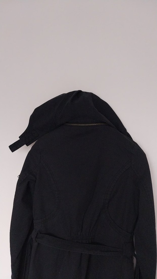 Siyah Kot Kadın Ceket Kemerli Street Style - Görsel 3