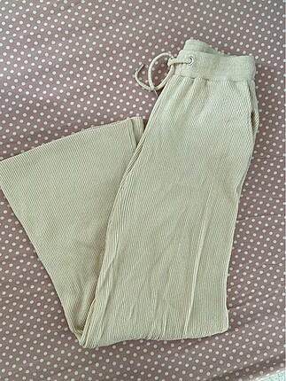 Bershka bej wide leg pamuklu maksi pantolon