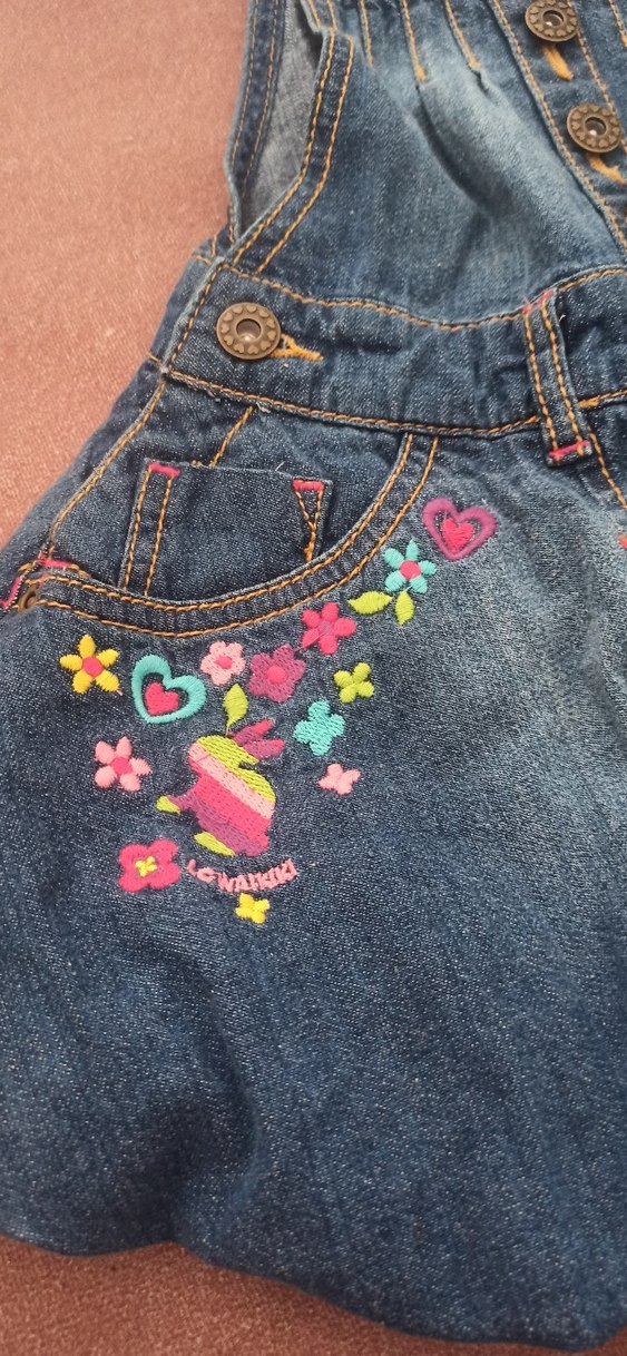 Nakışlı Mavi Denim Kız Elbisesi - Görsel 3