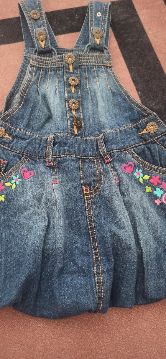 Nakışlı Mavi Denim Kız Elbisesi - Görsel 4