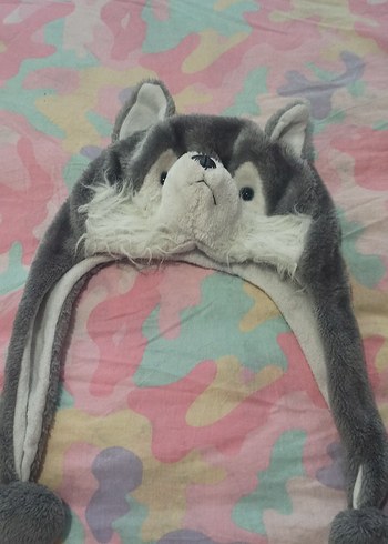 Gri Peluş Kurt şapka - Görsel 2