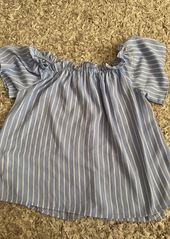 Mavi Çizgili Kısa Kollu Bluz - Görsel 2