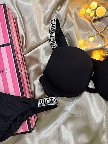 s Beden siyah Renk Victoria Secret Taşlı Sütyen Takım