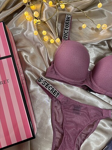 s Beden pembe Renk Victoria secret simli sütyen takım