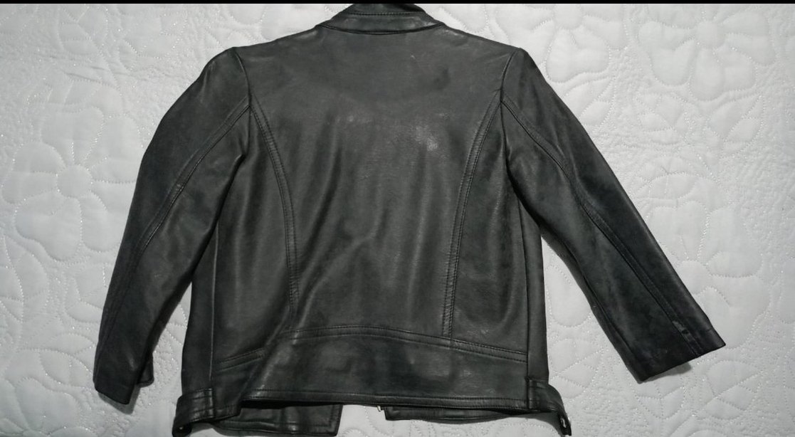 Nakışlı Siyah Deri Biker Ceket - Görsel 2