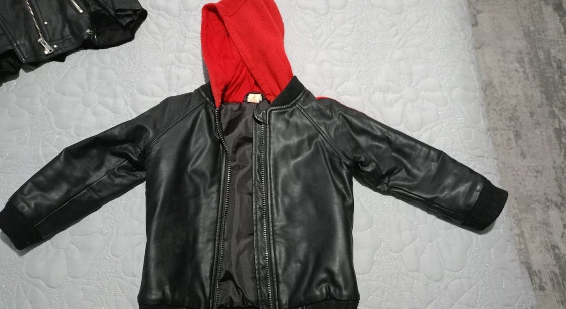 erkek çocuk siyah Kırmızı Deri Biker Ceket - Görsel 3