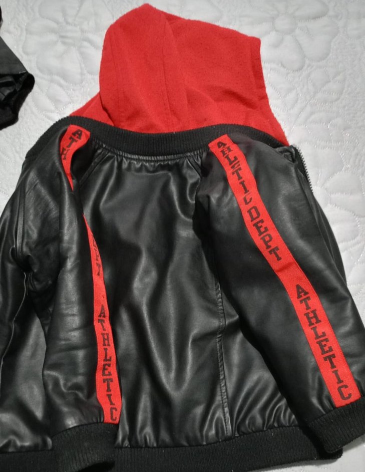 erkek çocuk siyah Kırmızı Deri Biker Ceket - Görsel 2